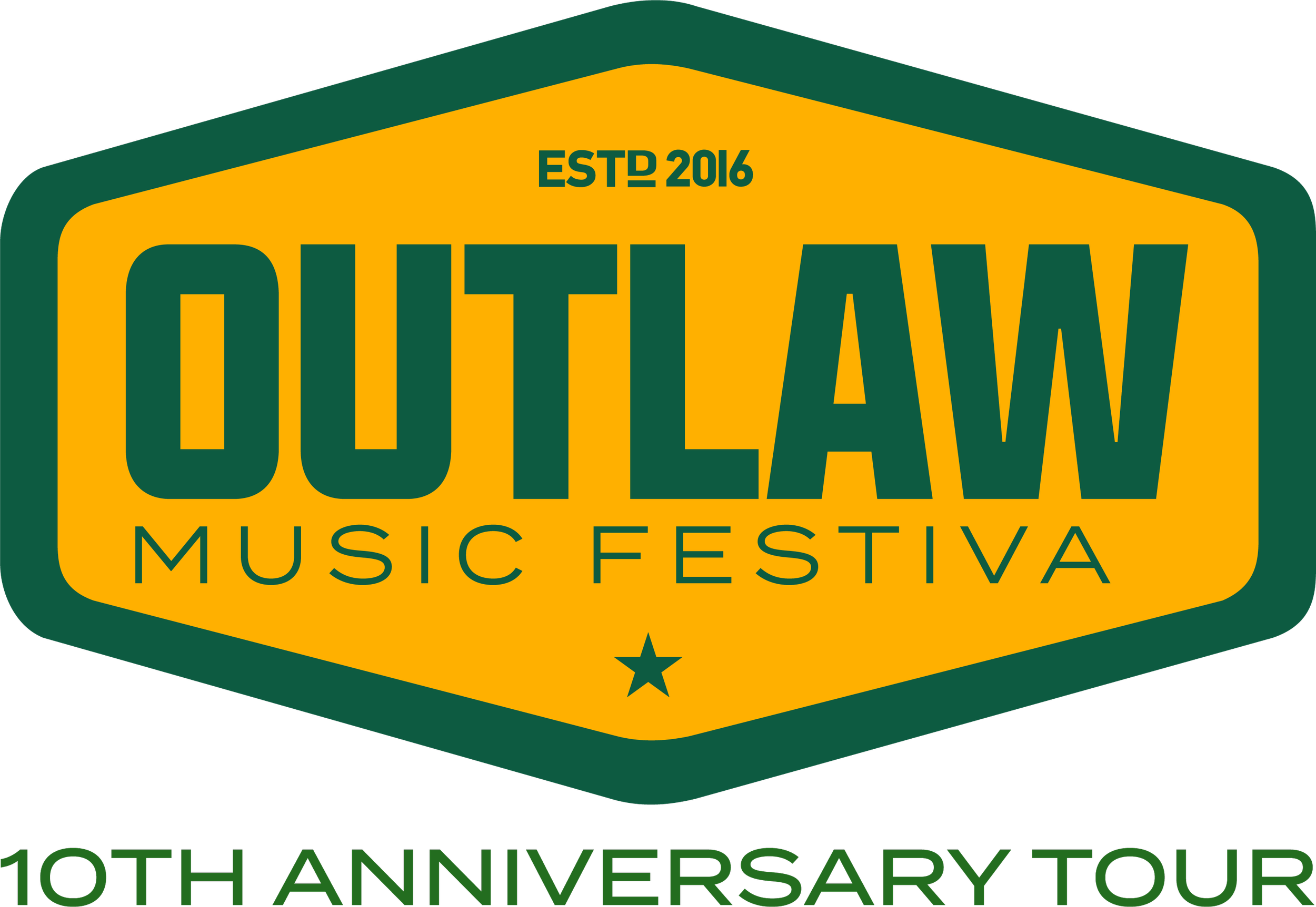 Outlaw Music Festiva logo with green text on a yellow background