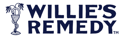 Logo of Willie's Remedy with a stylized bottle graphic on a white background